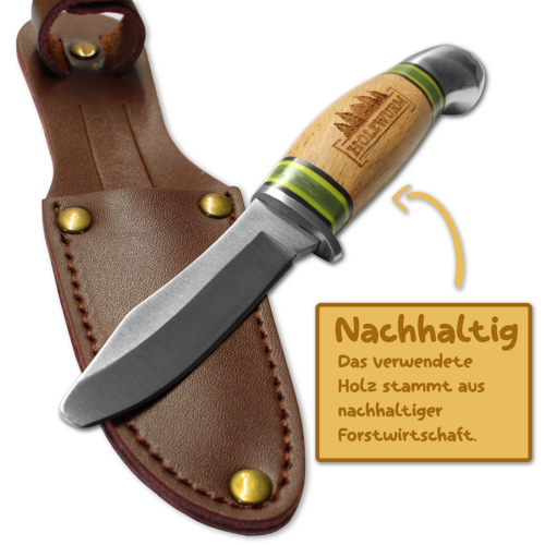 HOLZWURM Kinder-Schnitzmesser in Leder-Tasche, ideales Taschenmesser und Outdoormesser für Kinder zum Schnitzen – Bild 3