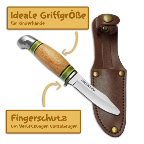 HOLZWURM Kinder-Schnitzmesser in Leder-Tasche, ideales Taschenmesser und Outdoormesser für Kinder zum Schnitzen – Bild 2