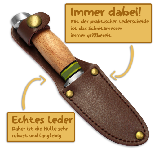 HOLZWURM Kinder-Schnitzmesser in Leder-Tasche, ideales Taschenmesser und Outdoormesser für Kinder zum Schnitzen – Bild 4